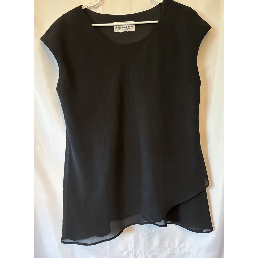 Vtg‎ Another Time Black Sheer Overlay Assymetric Blouse XL